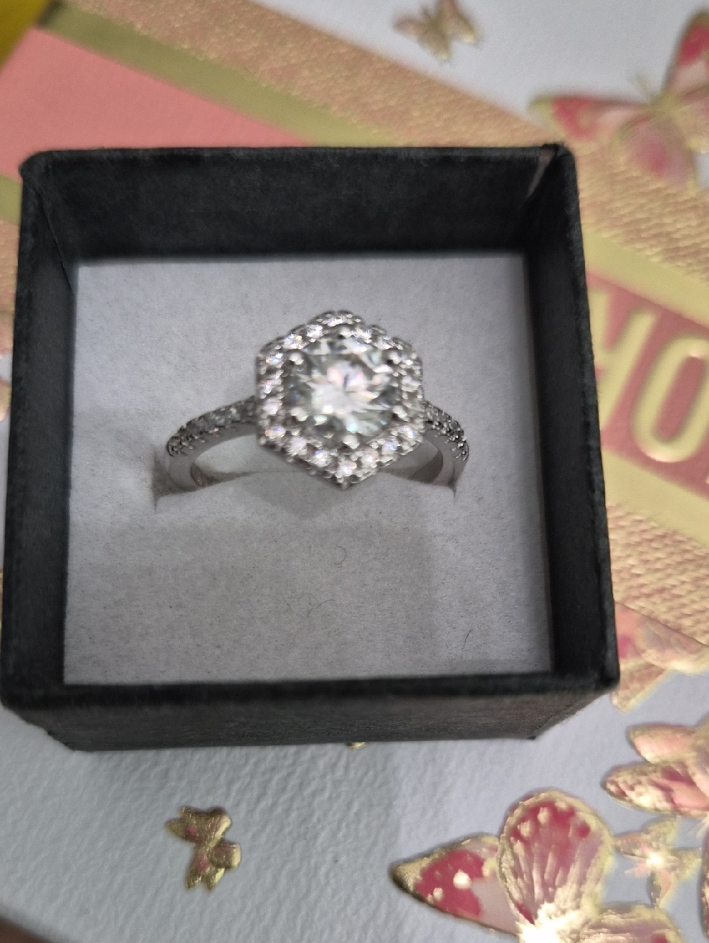 Hexagon Halo Moissanite 1 CT. Ring Size 8